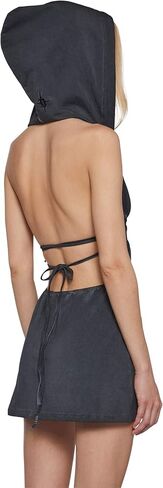 Dolls Kill Chord Backless Hooded Dress by Darker WAVS – Edgy Open-Back Mini Dress with Adjustable Ties & Hood in Saudi Arabia