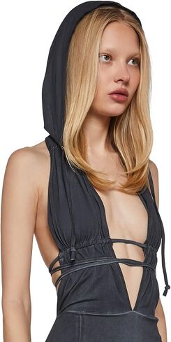 Dolls Kill Chord Backless Hooded Dress by Darker WAVS – Edgy Open-Back Mini Dress with Adjustable Ties & Hood in Saudi Arabia