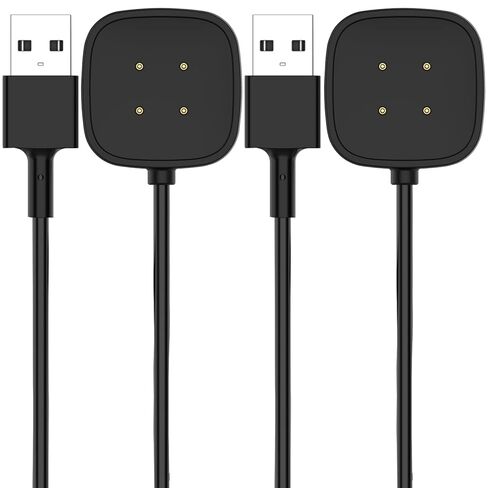 شاحن لـ Fitbit Versa 4/Versa 3/Sense 2/Sense، قاعدة كابل شحن USB-A مغناطيسية بديلة (أسود، عبوتان) in Kuwait