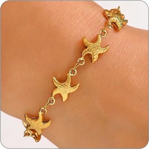Gold Bracelets for Women 18K Gold Plated Shell Starfish Dolphin Star Bracelet Dainty Summer Beach Ocean Bracelet Trendy Boho Statement Adjustable Bracelets in Saudi Arabia