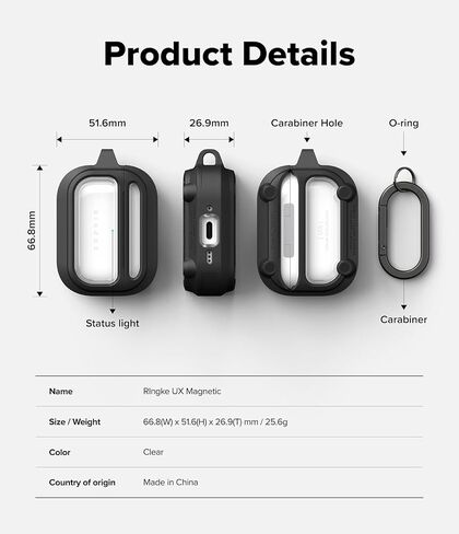 Ringke UX Magnetic for AirPods Pro 3 Case, Shockproof Rugged Cover with Carabiner - Clear in Kuwait