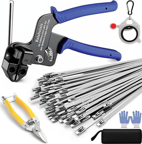 Stainless Steel Cable Tie Gun Kit, 200pcs 11.8inch Metal Zip Ties, Self-Locking, UV & Corrosion Resistant Stainless Steel Zip Ties, for Fence, Exhaust Pipe, Chicken Coop, Farm Use in Kuwait