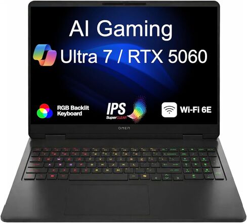HP OMEN 16 Ultra Slim AI Gaming Laptop 16.0" 144Hz 2K Display (Intel Ultra 7-255H, GeForce RTX 5060 8GB, 16GB DDR5, 1TB PCIe SSD, 4-Zone RGB KB, WiFi 6E, Win 11 Pro) w/DKZ USB Port Expander in Kuwait