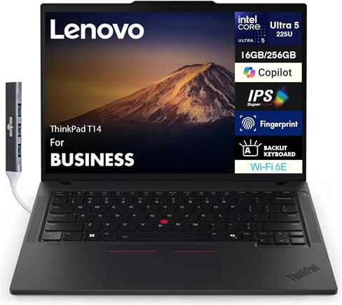 Lenovo ThinkPad T14 (Intel Ultra 5-225U, 16GB DDR5, 512GB PCIe SSD, Intel Graphics, Win 11 Pro) w/USB Port Expander in Kuwait