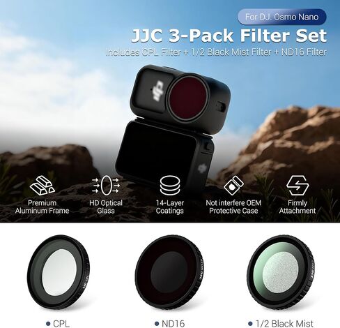 JJC Osmo Nano Magnetic Wrist Mount with 3 Pcs Filter Set for DJI Osmo Nano Accessories, CPL ND16 1/2 Black Mist, Length Adjustable Magnetic Wrist Band Holder Real-Time Monitoring, Skin Friendly in Kuwait