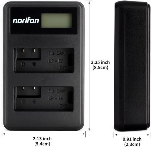 Norifon LP-E8 Dual Channel LCD USB Charger for Canon EOS 550D, EOS 600D, EOS 650D, EOS 700D, EOS Kiss X4, X5, X6i, EOS Rebel T2i, EOS Rebel T3i, EOS Rebel T4i, Rebel T5i Camera and More in Kuwait