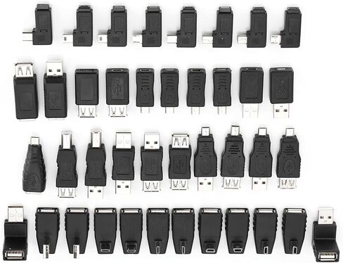 طقم محول USB 40 قطعة، موصلات محولات ذكر أنثى، موصلات صغيرة بزاوية من النوع B، مثالية للمنزل والسفر والمكتب وأجهزة الألعاب in Kuwait