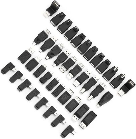 طقم محول USB 40 قطعة، موصلات محولات ذكر أنثى، موصلات صغيرة بزاوية من النوع B، مثالية للمنزل والسفر والمكتب وأجهزة الألعاب in Kuwait