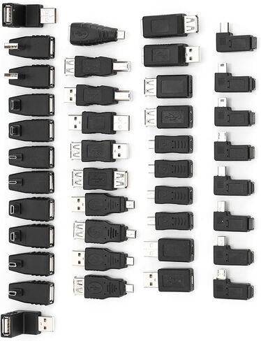 طقم محول USB 40 قطعة، موصلات محولات ذكر أنثى، موصلات صغيرة بزاوية من النوع B، مثالية للمنزل والسفر والمكتب وأجهزة الألعاب in Kuwait