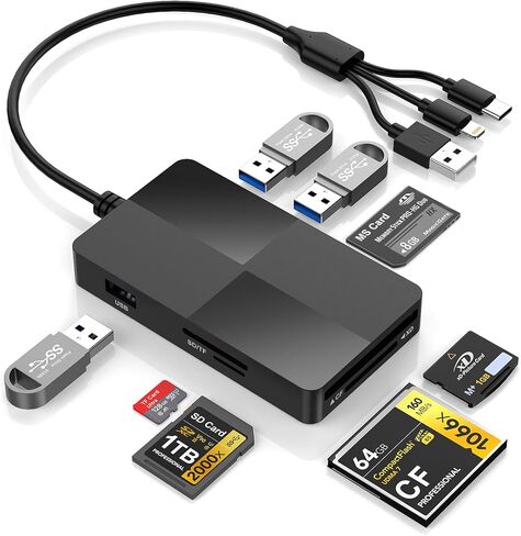 8-in-1 Memory Card Reader with Lightning USB-C USB-A Connectors, Memory Stick pro Duo Adapter Readers for SD/TF/MS/CF/XD Cards with 3 USB 2.0 Ports XD Picture Card Reader for iPhone/iPad/Android/PC in Kuwait