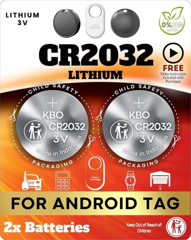 بطارية علامة Android الذكية - عبوتان CR2032 ليثيوم 3 فولت - خلية بديلة لأجهزة تعقب البلوتوث - ملحق طاقة عالمي لجهاز Galaxy SmartTag2، وعلامة Moto وGoogle Find My Device in Kuwait
