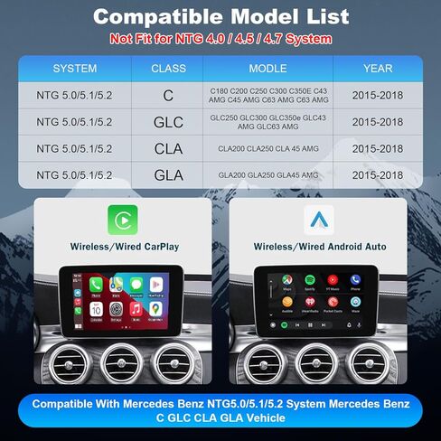 وحدة فك ترميز مجموعة Carplay التحديثية اللاسلكية لسيارة Mercedes Benz NTG5.0 B C GLC CLA GLA Class W205 2015-2018 Year، تدعم نظام التشغيل Android اللاسلكي، الكاميرا العكسية، التحكم الأصلي في السيارة OEM in Kuwait