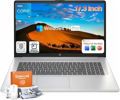 HP 17 Laptop for Business Student, Intel 10-Core i5-1334U, 17.3" HD+, Office 365 of The Web Lifetime, 20GB RAM, 512GB SSD, Backlit Keyboard, Fingerprint Reader, Wi-Fi 6, Windows 11 Pro, w/Accessories in Kuwait