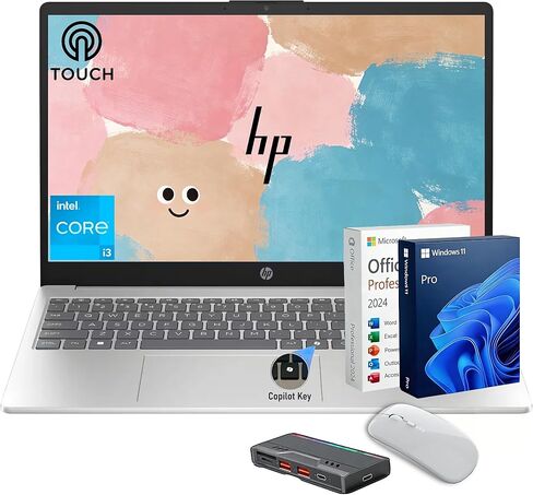 HP 15.6" Touchscreen Laptop, 13th Intel Core i3-1315U, Windows 11Pro, Free Lifetime MS Office • Copilot AI, 16GB RAM, 768GB Storage (512GB SSD+256GB Docking Set), w/Mouse, for Business/Students/Home in Kuwait