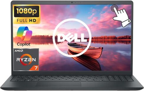 كمبيوتر محمول Dell Inspiron مقاس 15.6 بوصة بشاشة لمس FHD، كمبيوتر محمول يعمل بنظام Windows 11 مع AI Copilot جاهز، معالج AMD Ryzen 7 ثماني النواة، ذاكرة وصول عشوائي سعتها 8 جيجابايت وتخزين 512 جيجابايت (256 جيجابايت SSD + مجموعة إرساء 256 جيجابايت)، لوحة م in Kuwait