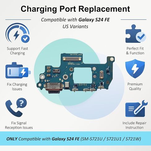 for Galaxy S24 FE Charging Port Replacement US Version, USB-C Dock Board for Models SM-S721U SM-S721U1 SM-S721W, with Toolkit & Instruction in Kuwait