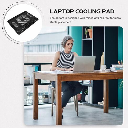 Cabilock Laptop Cooling Pad and Stand for Gamers, Quiet Black Notebook Cooler with USB Fan, Adjustable Riser for Rapid Cooling and Comfortable Laptop Use in Kuwait