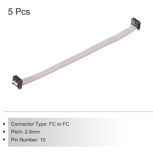 Generic IDC 10Pin كابل الشريط المسطح، 2.0 مم الملعب FC إلى FC موصل 20 سم طول رمادي سلك توصيل معزز لشاشة الكمبيوتر LED DVD، 5 قطع in Kuwait
