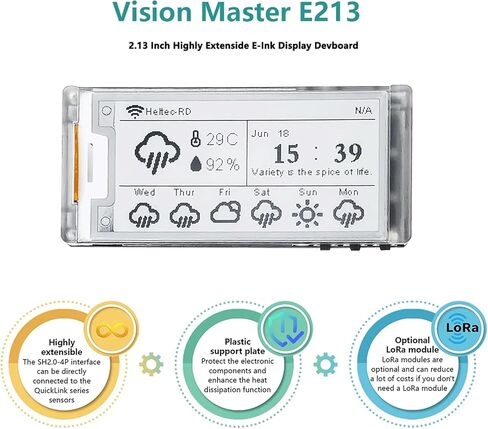 Meshtastic 2.13 بوصة أسود أبيض حبر إلكتروني شاشة ذكية SX1262 LoRa Chip ESP32-S3R8 IoT Development Kit 902-928MHz مع BLE WiFi متوافق مع Arduino in Kuwait