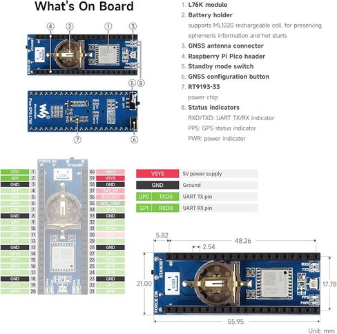 Waveshare L76K GNSS Module, Compatible with Raspberry Pi Pico, Supports GPS, BeiDou (BDS), GLONASS, and QZSS, Features A-GNSS (Assisted GNSS) Functionality in Kuwait