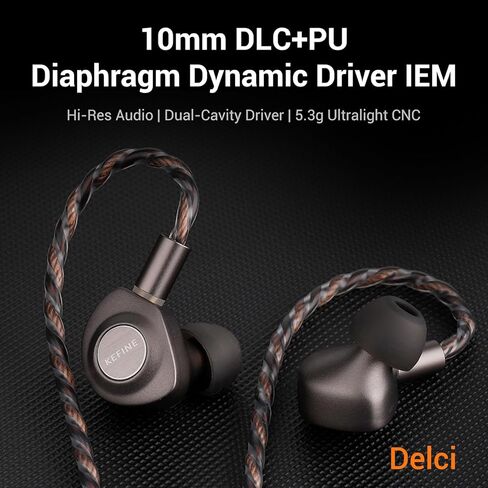 شاشات Delci 10 مم DLC+PU للسائق الديناميكي داخل الأذن، سماعات أذن سلكية هاي فاي مع فوهات ضبط قابلة للتبديل، سماعات أذن سلكية من الألومنيوم CNC، كابل هجين قابل للفصل مطلي بالفضة 164 نواة (3.5 مم) in Kuwait