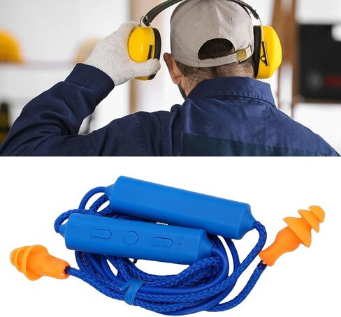 ASHATA Bluetooth Earplug Headphones, Neckband Wireless Earbuds Earplug, IPX5 Water Proof 200mAh Rechargeable, for Construction Site Workshop (Blue) in Kuwait