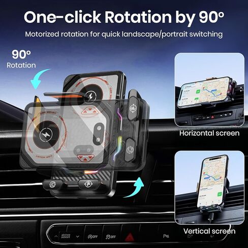 Wireless Car Phone Charger Holder, Smart Auto-Clamping Fast Charging Car Phone Holder with Atmosphere Lights, Rotating Air Vent Mount Compatible with All Smartphones (Black) in Kuwait