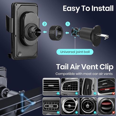 Wireless Car Phone Charger Holder, Smart Auto-Clamping Fast Charging Car Phone Holder with Atmosphere Lights, Rotating Air Vent Mount Compatible with All Smartphones (Black) in Kuwait