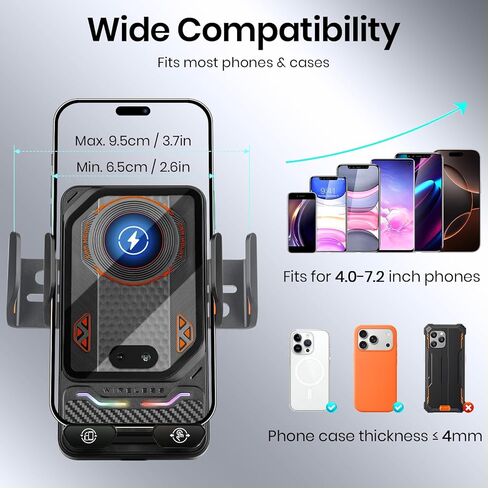 Wireless Car Phone Charger Holder, Smart Auto-Clamping Fast Charging Car Phone Holder with Atmosphere Lights, Rotating Air Vent Mount Compatible with All Smartphones (Black) in Kuwait