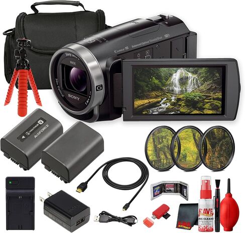 كاميرا الفيديو Sony HDR-CX675 Full HD Handycam، زووم بصري 30x، خاصية التثبيت البصري المتوازن، كاميرا فيديو مدمجة لمدونات الفيديو وحفلات السفر (HDRCX675/B) + بطاقة 32 جيجابايت + ضوء LED + حقيبة كاميرا + المزيد in Kuwait