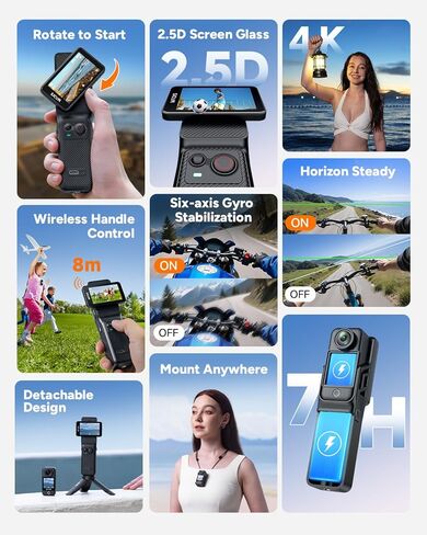 كاميرا SJCAM C400 4K YouTube Creator، مقبض بطارية 7H، كاميرا سفر 3 في 1 محمولة يمكن ارتداؤها مع شاشة لمس 2.29 بوصة، تثبيت 6 محاور، كاميرا مقاومة للماء 30 متر، بيضاء in Kuwait