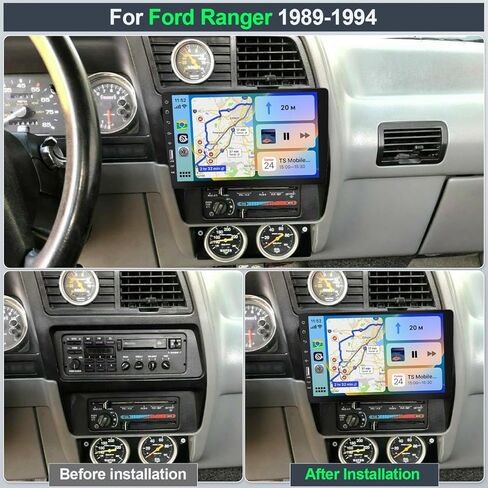 راديو ستيريو للسيارة بشاشة لمس واحدة Din لسيارة Ford Ranger 1989-1994 مشغل MP5 بشاشة 9 بوصة مع Carplay لاسلكي Android Auto Mirror Link بلوتوث USB/SWC/FM/كاميرا احتياطية in Kuwait
