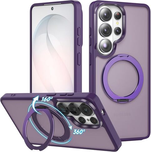 حافظة Cresee لهاتف Samsung Galaxy S26 Ultra، حامل حلقي مغناطيسي 360 درجة متوافق مع Magsafe، ظهر صلب شفاف + غطاء هاتف مقاوم للصدمات من مادة TPU مع مغناطيس لهاتف Galaxy S26 Ultra - شفاف in Kuwait