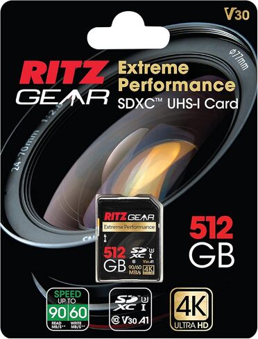 RITZ GEAR Extreme Performance High Speed UHS-I SDXC 512GB 90/60 MB/S U3 A1 C10 V30 Memory Card (5 Units) Designed for SD Devices That can Capture Full HD, 3D, and 4K Video as Well as raw Photography in Kuwait