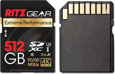 RITZ GEAR Extreme Performance High Speed UHS-I SDXC 512GB 90/60 MB/S U3 A1 C10 V30 Memory Card (5 Units) Designed for SD Devices That can Capture Full HD, 3D, and 4K Video as Well as raw Photography in Kuwait