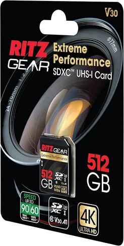 RITZ GEAR Extreme Performance High Speed UHS-I SDXC 512GB 90/60 MB/S U3 A1 C10 V30 Memory Card (5 Units) Designed for SD Devices That can Capture Full HD, 3D, and 4K Video as Well as raw Photography in Kuwait