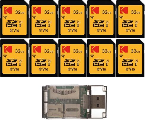 حزمة بطاقة ذاكرة Kodak فئة 10 UHS-I U1 SDHC سعة 32 جيجابايت (10 عبوات) مع حزمة قارئ بطاقات عالية السرعة الكل في واحد (11 عنصرًا) in Kuwait