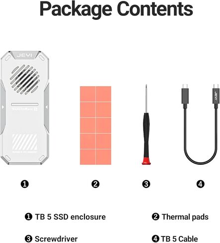 حاوية JEYI 80 جيجابت في الثانية M.2 2280 NVMe مع مروحة تبريد توربو، ومحول SSD خارجي يصل إلى 8 تيرابايت، متوافق مع Thunderbolt 5/4/3، متوافق مع أجهزة MacBook & Windows PC in Kuwait