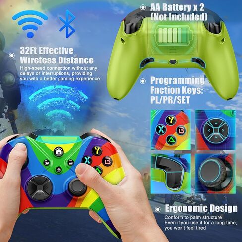 وحدة تحكم لاسلكية Gamrombo لأجهزة Xbox One، وXbox Series X/S، وXbox One X/S، والكمبيوتر الشخصي، وحدة تحكم الألعاب مع TURBO، وظيفة ماكرو، مقبس صوت 3.5 مم، (قوس قزح in Kuwait