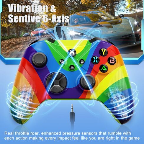 وحدة تحكم لاسلكية Gamrombo لأجهزة Xbox One، وXbox Series X/S، وXbox One X/S، والكمبيوتر الشخصي، وحدة تحكم الألعاب مع TURBO، وظيفة ماكرو، مقبس صوت 3.5 مم، (قوس قزح in Kuwait
