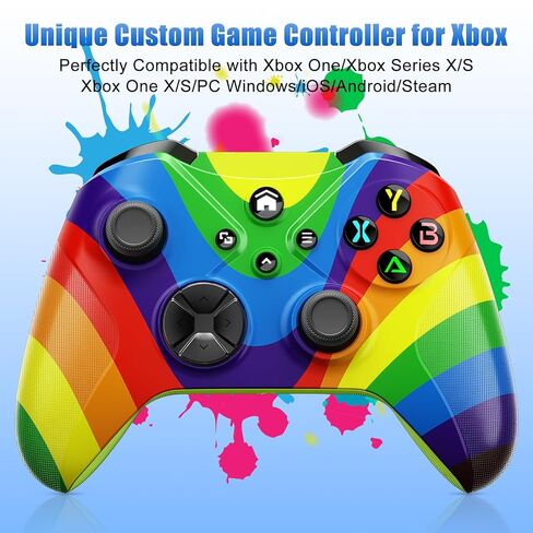 وحدة تحكم لاسلكية Gamrombo لأجهزة Xbox One، وXbox Series X/S، وXbox One X/S، والكمبيوتر الشخصي، وحدة تحكم الألعاب مع TURBO، وظيفة ماكرو، مقبس صوت 3.5 مم، (قوس قزح in Kuwait