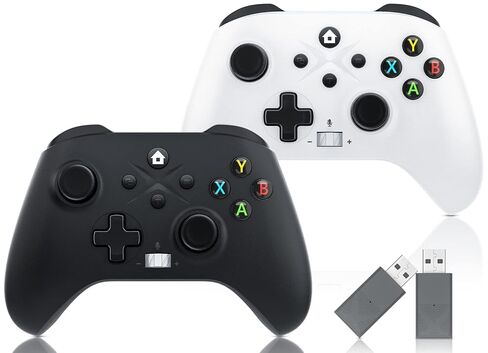 Gamrombo 2 Pack Wireless Controller Replacement for X-box One, X-box Series X|S Controller with Audio Jack & Volume Button/Turbo/Macro/Dual Shock, with 2.4GHz Adapter Black+White - Need to Upgrade in Kuwait