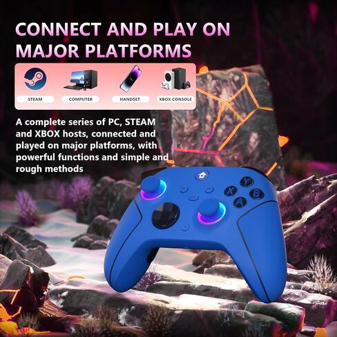 وحدة تحكم YUYIU لاسلكية 2.4 جيجا هرتز مع 7 ألوان RGB Light لوحدة تحكم Xbox، وXbox One Series X|S، ووحدات التحكم، ونوافذ الكمبيوتر الشخصي البخاري، مع بطارية 1000 مللي أمبير/ساعة Vib-ration مزدوجة/Turbo/قابلة للبرمجة، ومقبس صوت 3.5 مم (أزرق) in Kuwait