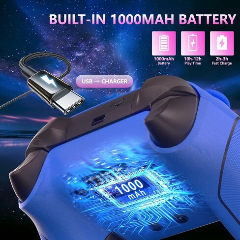 وحدة تحكم YUYIU لاسلكية 2.4 جيجا هرتز مع 7 ألوان RGB Light لوحدة تحكم Xbox، وXbox One Series X|S، ووحدات التحكم، ونوافذ الكمبيوتر الشخصي البخاري، مع بطارية 1000 مللي أمبير/ساعة Vib-ration مزدوجة/Turbo/قابلة للبرمجة، ومقبس صوت 3.5 مم (أزرق) in Kuwait