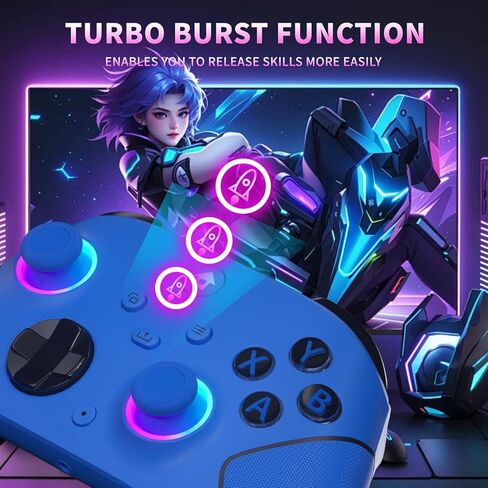 وحدة تحكم YUYIU لاسلكية 2.4 جيجا هرتز مع 7 ألوان RGB Light لوحدة تحكم Xbox، وXbox One Series X|S، ووحدات التحكم، ونوافذ الكمبيوتر الشخصي البخاري، مع بطارية 1000 مللي أمبير/ساعة Vib-ration مزدوجة/Turbo/قابلة للبرمجة، ومقبس صوت 3.5 مم (أزرق) in Kuwait