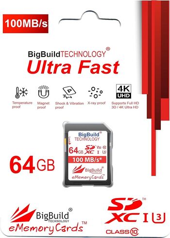 64GB Ultra Fast U3 100MB/s Memory Card for Canon EOS 250D, Canon EOS 90D Camera, Class 10 SDXC in Kuwait