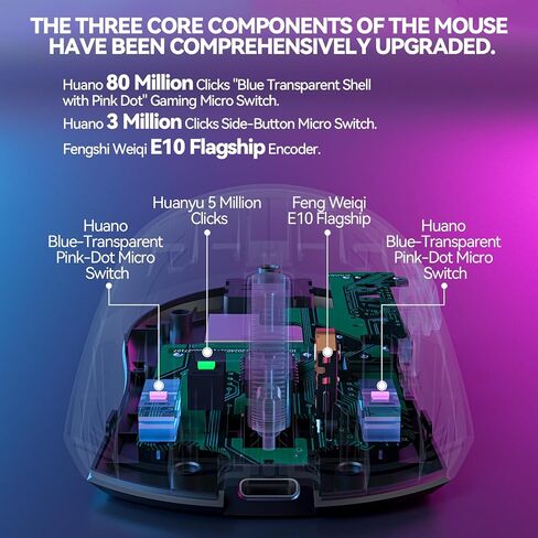 J-Tech ماوس لاسلكي رقمي للألعاب وتصميم العمل، 47 جرامًا خفيف الوزن للغاية، 200 إلى 24000 نقطة لكل بوصة، ثلاثي الوضع 2.4 جيجا/USB-C/بلوتوث مع ملصق DIY بطارية قابلة لإعادة الشحن لمدة 120 ساعة، تصميم متماثل in Kuwait