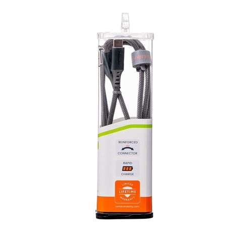 كابل Ventev USB C إلى USB C عالي السرعة ومتين للغاية لهواتف iPhone 15-17 وSamsung وPixel وهواتف Android والمزيد من الأجهزة (4 أقدام، رمادي) in Kuwait