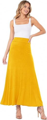 Women's Solid Pattern Print Office Work Loose Fit Elastic A-line Maxi Skirt/Made in USA in Saudi Arabia