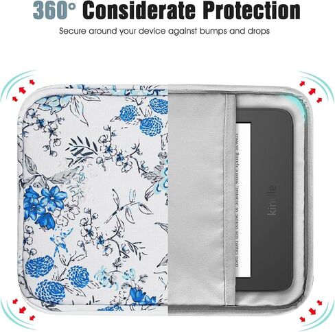 حافظة كمبيوتر لوحي مقاس 6-7 بوصة من TiMOVO لكتب القراءة الإلكترونية Paperwhite/Colorsoft Signature Edition، حافظة غطاء حماية مع جيب للقارئ الإلكتروني/Oasis وأجهزة Kobo، الزهرة الزرقاء والأبيض in Kuwait